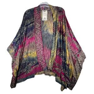 Vintage Concept Kimono Womens Medium Purple Yellow Topper Bohemian Preppy Casual